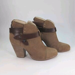 Rag & Bone Womens US 5.5 HARROW Ankle Boots Camel Tan Suede Stacked Heel Bootie‎